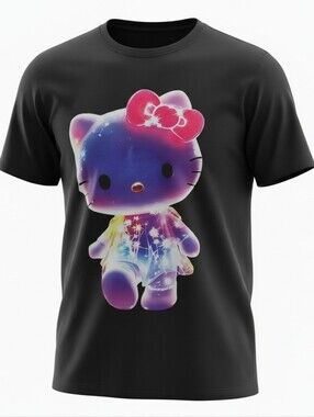 Neon Cosmic Kitty Graphic T-Shirt Y2K Kawaii Vibes